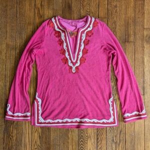 Tory Burch Pink Terry Embroidered Tunic Shirt
